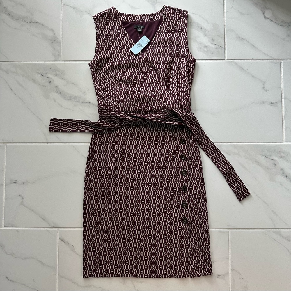 Ann Taylor Chain Print Belted Sheath Dress